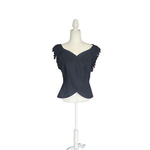 80s 90s vintage Linda segal black blouse with rope loop tassel sleeves